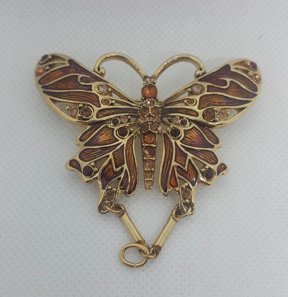 70's Monet Enameled and Crystal Art Deco Butterfly Brooch
